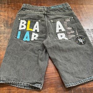 BLAC LABEL VTG Y2K Bermuda Jorts Short Embroidered Back Pockets Fade Black 29/14